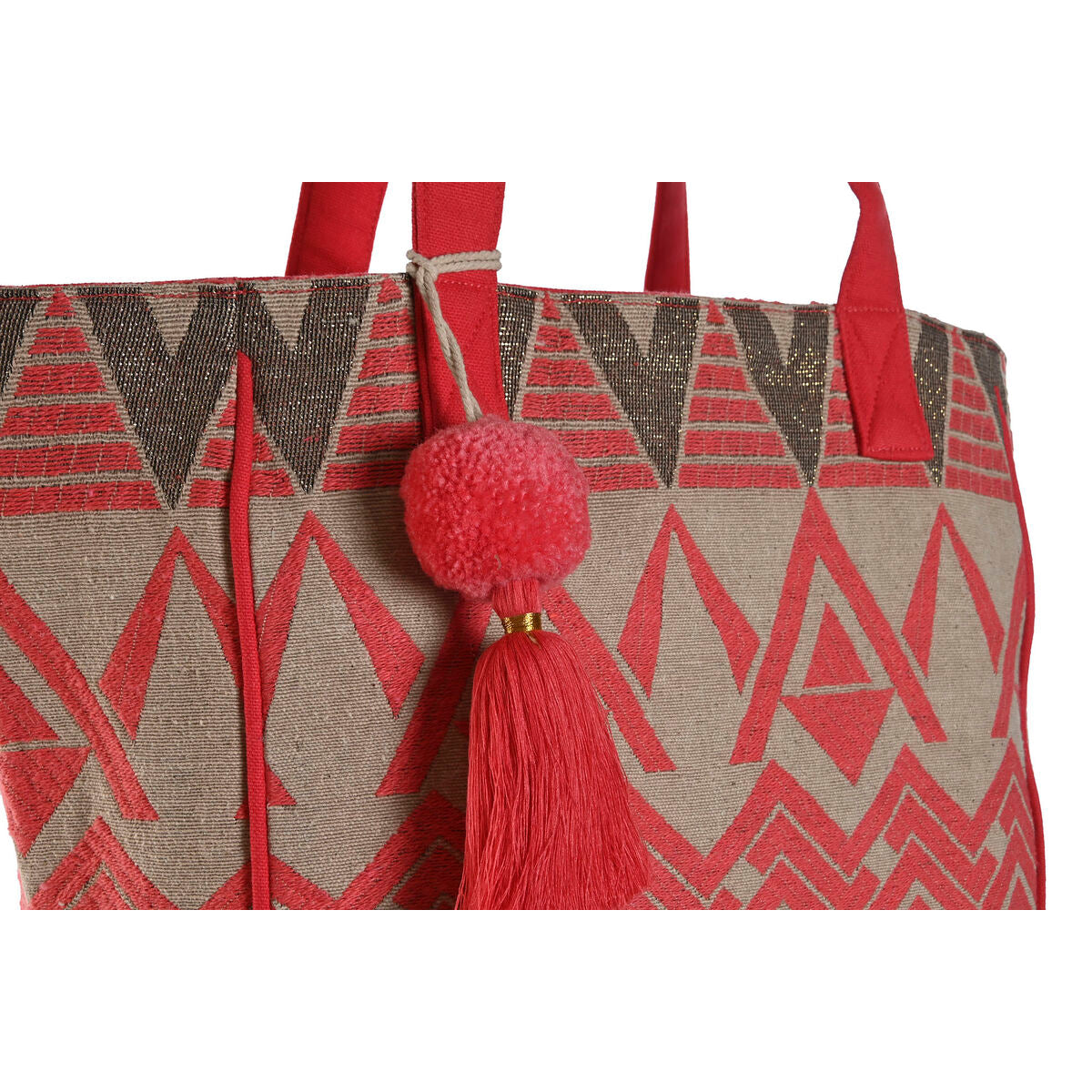 Sac Cabas Beige & Rouge/Fuchsia