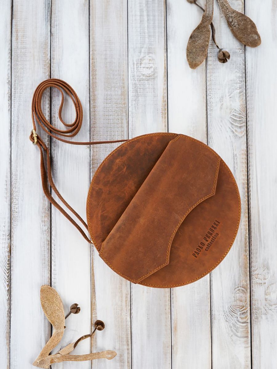 Sac Rond Femme Paolo Peruzzi Cuir Naturel Vert Forêt Vintage