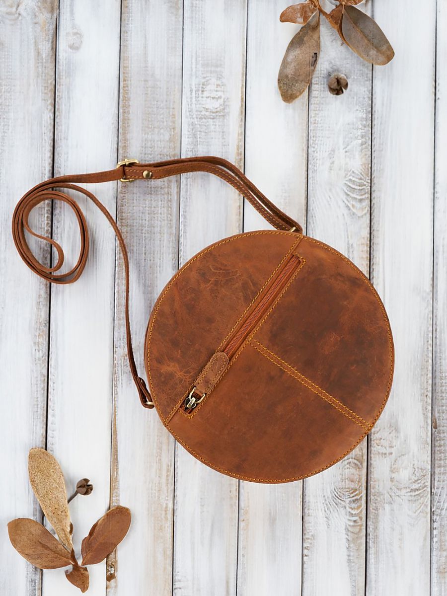 Sac à Main Rond Femme Paolo Peruzzi en Cuir Chasseur Vintage – Bandoulière Ajustable
