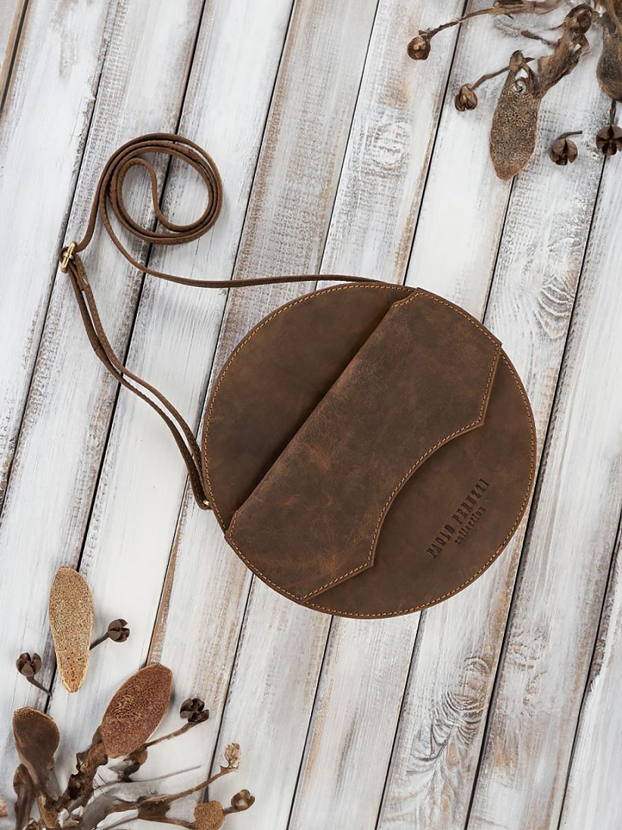 Sac Rond Femme Paolo Peruzzi Cuir Naturel Vert Forêt Vintage