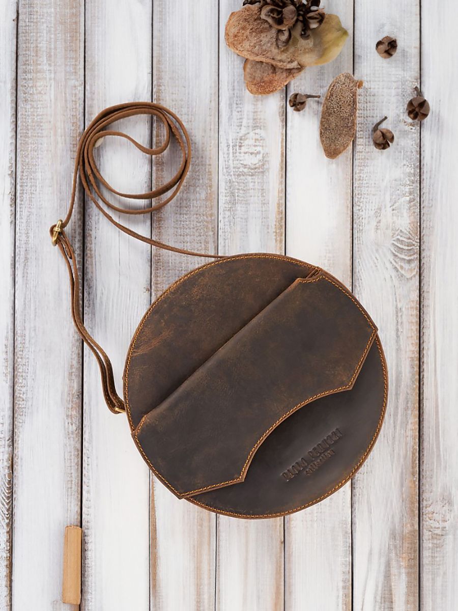 Sac Rond Femme Paolo Peruzzi Cuir Naturel Vert Forêt Vintage