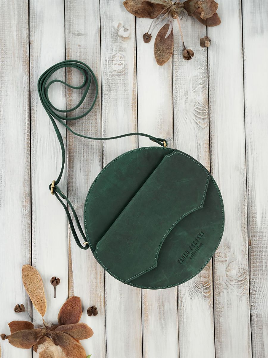 Sac Rond Femme Paolo Peruzzi Cuir Naturel Vert Forêt Vintage