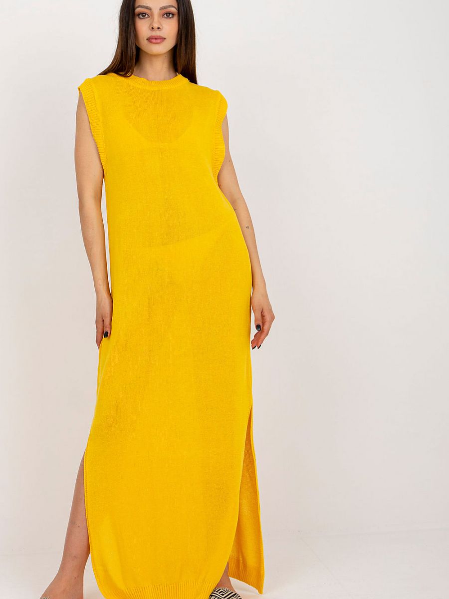 Robe de Plage Longue Badu - Jaune Maille Fendue