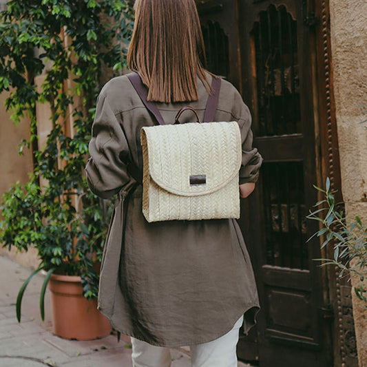 Sac à Dos Casual EDM Viena - Feuille de Palmier Naturelle & Poignée Cuir