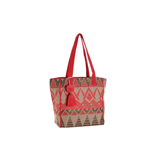Sac Cabas Beige & Rouge/Fuchsia