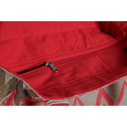 Sac Cabas Beige & Rouge/Fuchsia