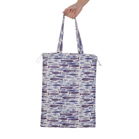 Grand Sac Cabas de Plage Versa - Motif Poissons Bleu & Violet