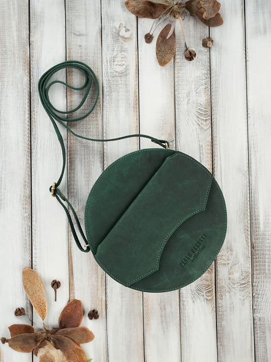 Sac Rond Femme Paolo Peruzzi  Cuir Naturel Vert Forêt Vintage