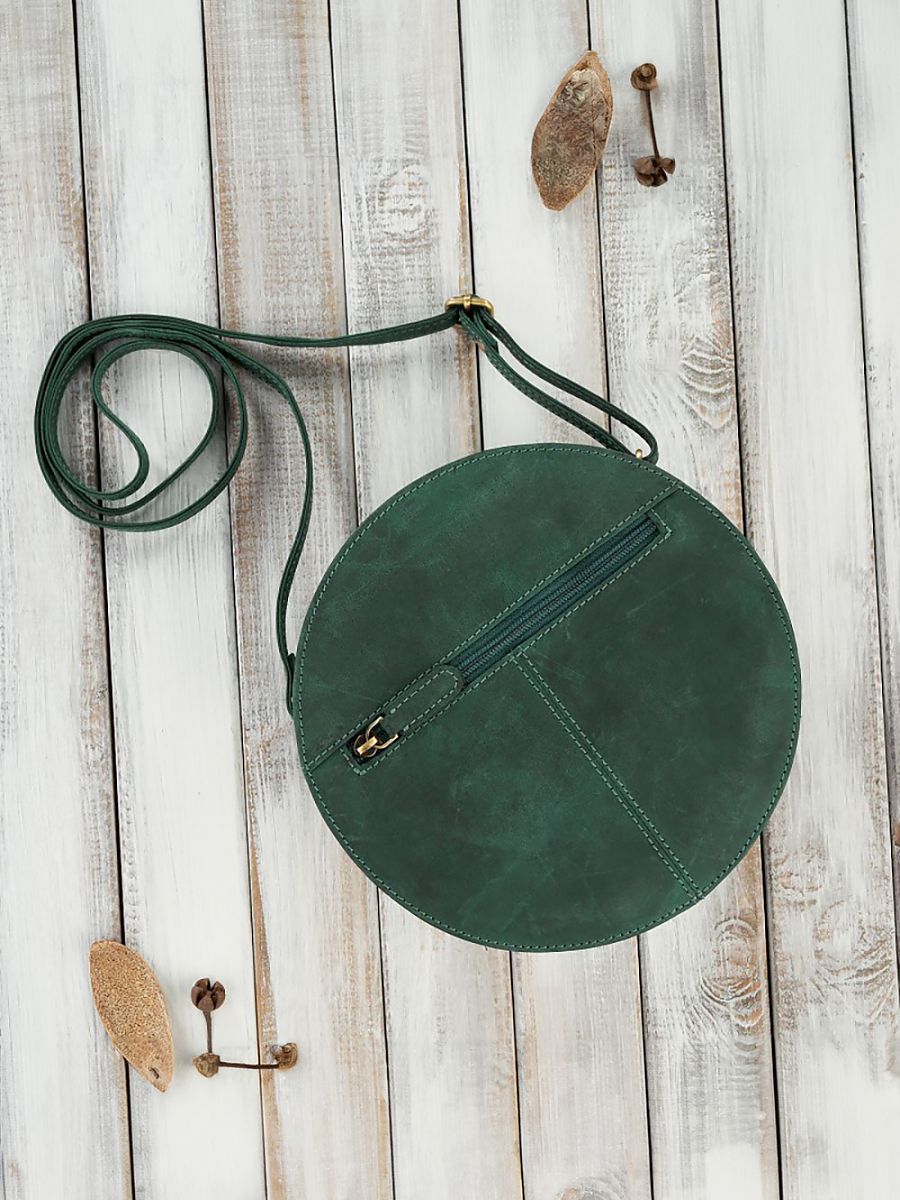 Sac Rond Femme Paolo Peruzzi  Cuir Naturel Vert Forêt Vintage