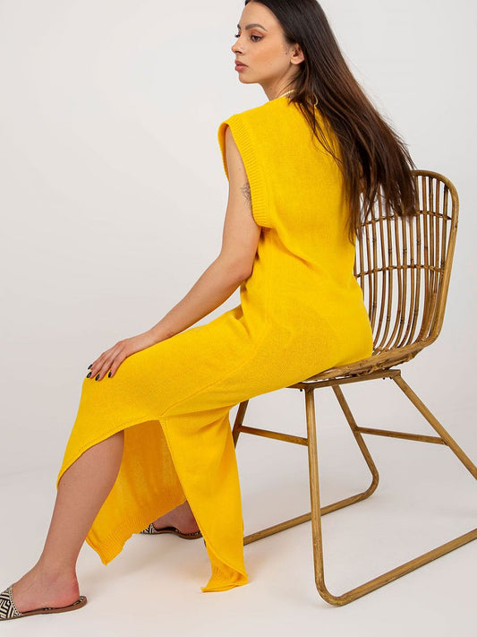 Robe de Plage Longue Badu  - Jaune Maille Fendue